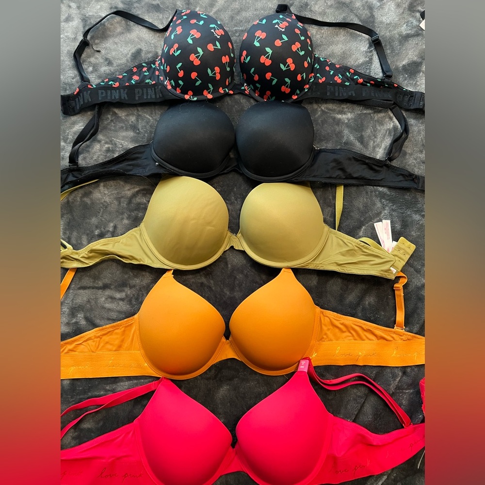5 Victoria’s Secret PINK Everywhere push up bras size 36C all great cond & 1 NWT